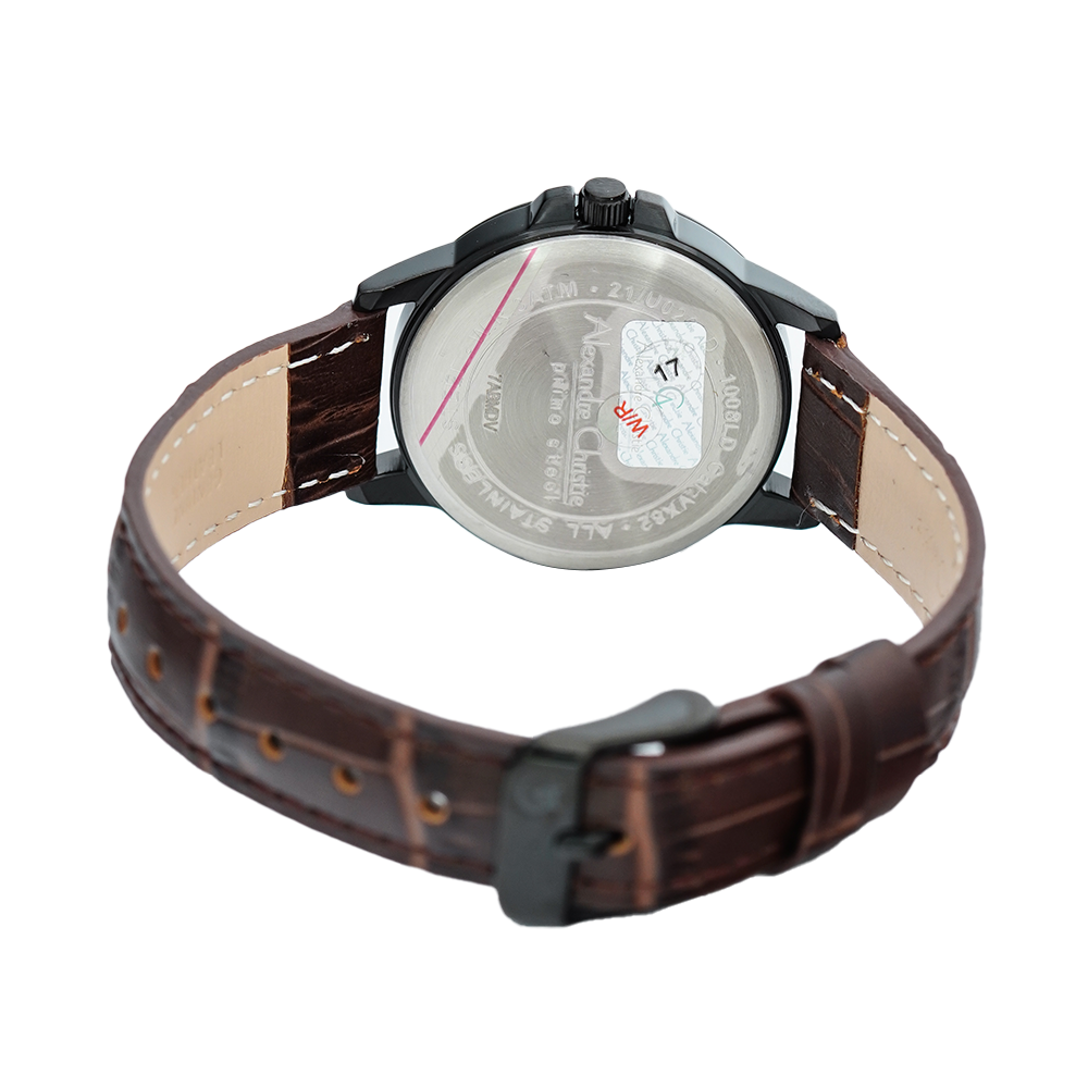 Jam Tangan Alexandre Christie Primo Steel AC 1008 LDLIPBARG Women Black Dial Brown leather Strap