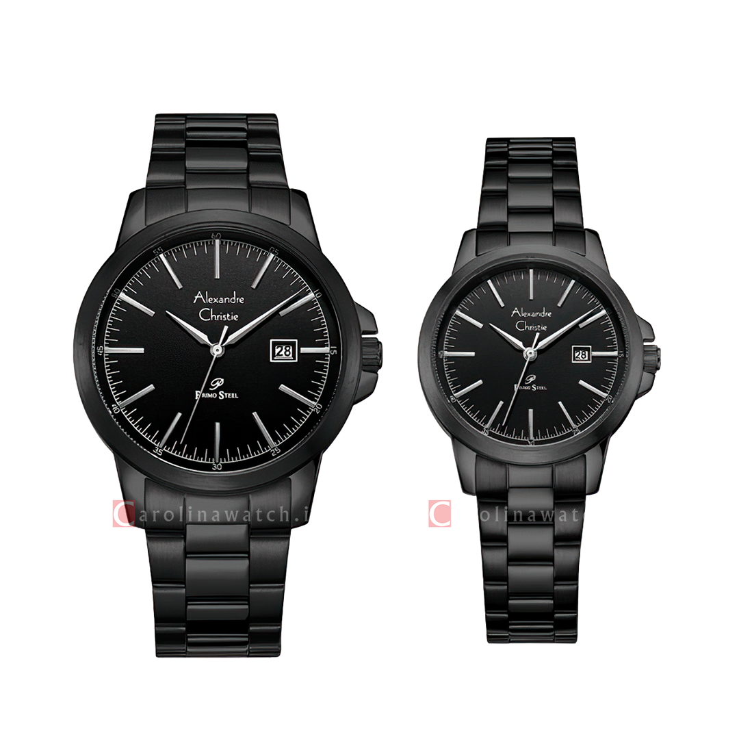 Jam Tangan Couple Alexandre Christie Primo Steel AC 1008 M/LDBIPBA Black Dial Black Stainless Steel Strap