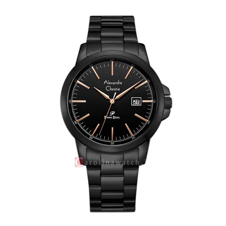 Jam Tangan Alexandre Christie Primo Steel AC 1008 MDBIPBARG Men Black Dial Black Stainless Steel Strap