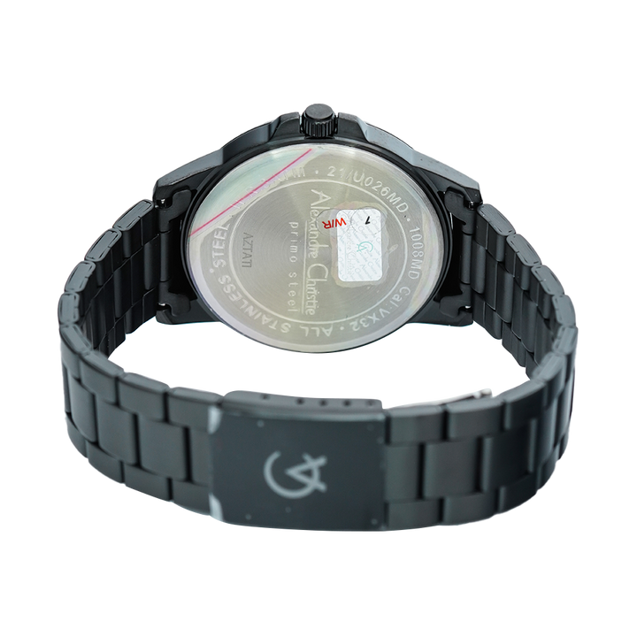 Jam Tangan Alexandre Christie Primo Steel AC 1008 MDBIPBARG Men Black Dial Black Stainless Steel Strap