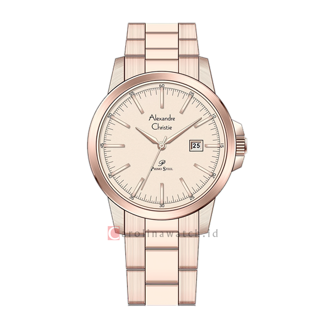 Jam Tangan Alexandre Christie Primo Steel AC 1008 MDBRGLN Men Rose Gold Dial Rose Gold Stainless Steel Strap