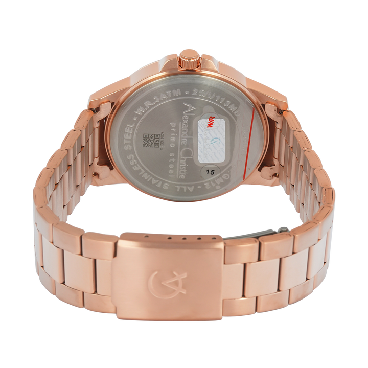 Jam Tangan Alexandre Christie Primo Steel AC 1008 MDBRGLN Men Rose Gold Dial Rose Gold Stainless Steel Strap