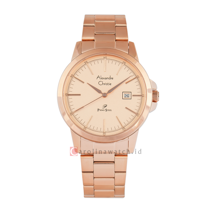 Jam Tangan Alexandre Christie Primo Steel AC 1008 MDBRGLN Men Rose Gold Dial Rose Gold Stainless Steel Strap