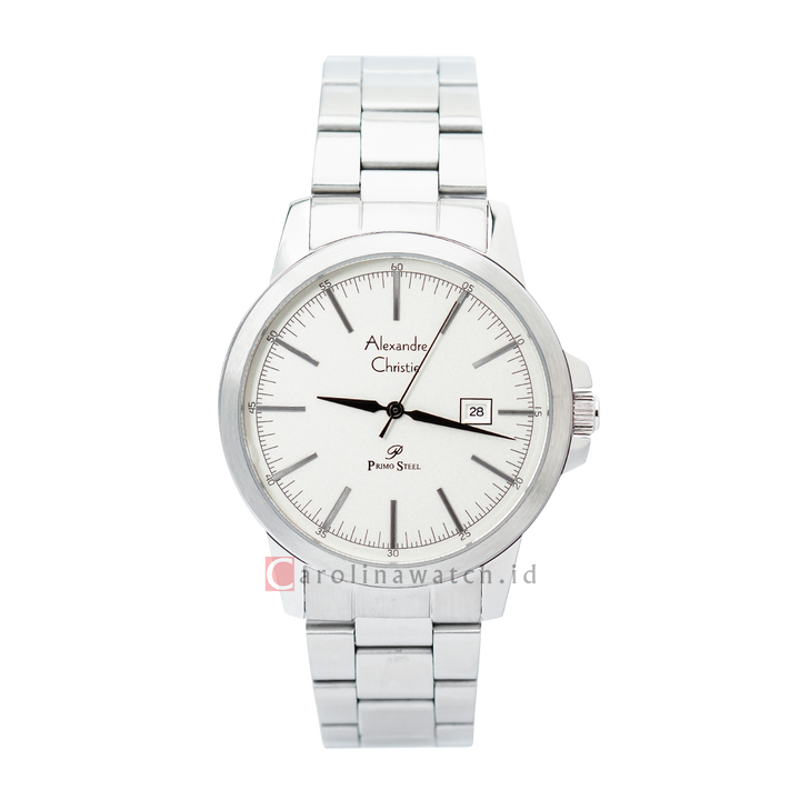 Jam Tangan Alexandre Christie Primo Steel AC 1008 MDBSSSL Men White Dial Stainless Steel Strap