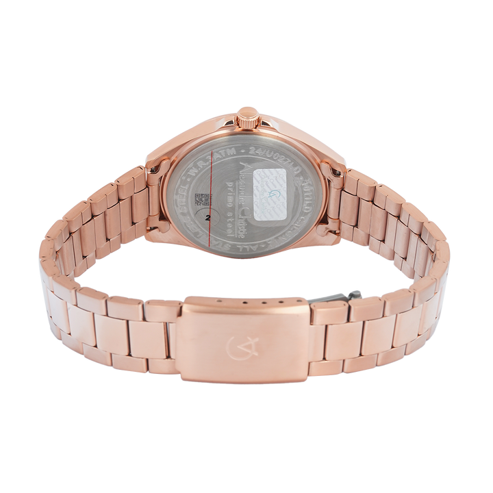 Jam Tangan Alexandre Christie Primo Steel AC 1011 LDBRGLN Women Rose Gold Dial Rose Gold Stainless Steel Strap