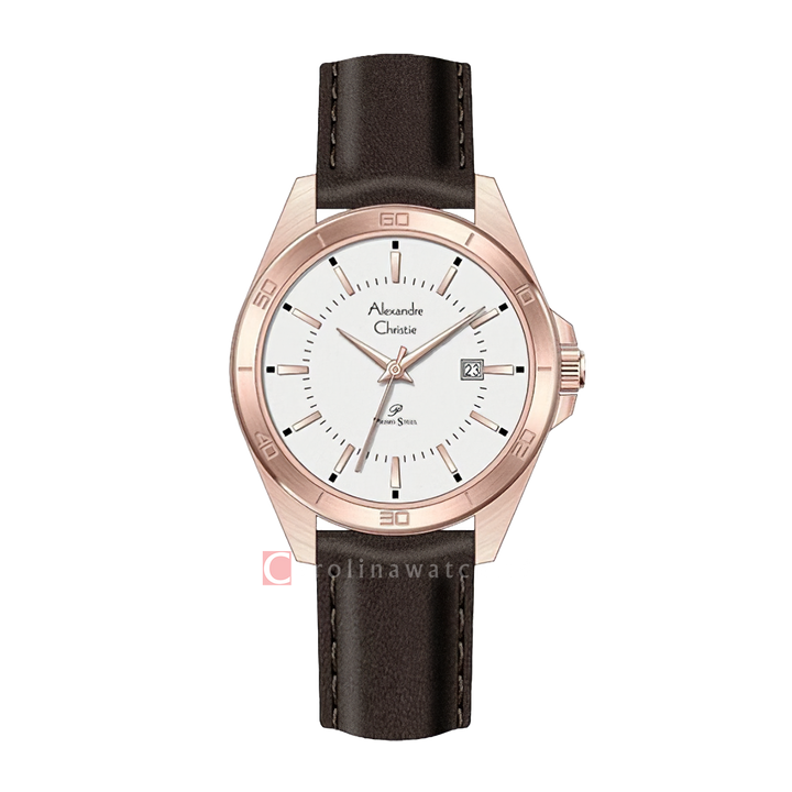 Jam Tangan Alexandre Christie Primo Steel AC 1011 LDLRGSL Women Silver Dial Brown Leather Strap