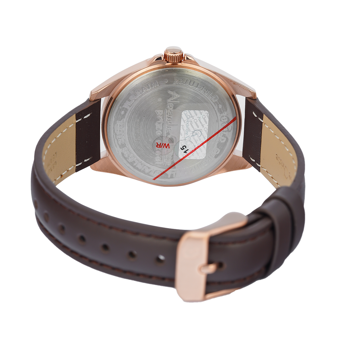 Jam Tangan Alexandre Christie Primo Steel AC 1011 LDLRGSL Women Silver Dial Brown Leather Strap