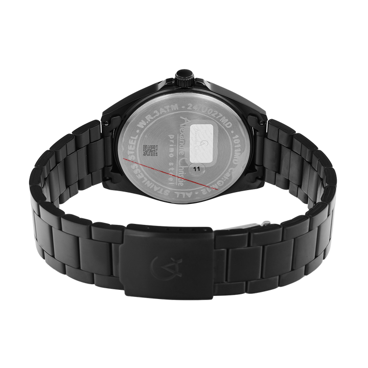 Jam Tangan Alexandre Christie Primo Steel AC 1011 MDBIPBASL Men Black Dial Black Stainless Steel Strap