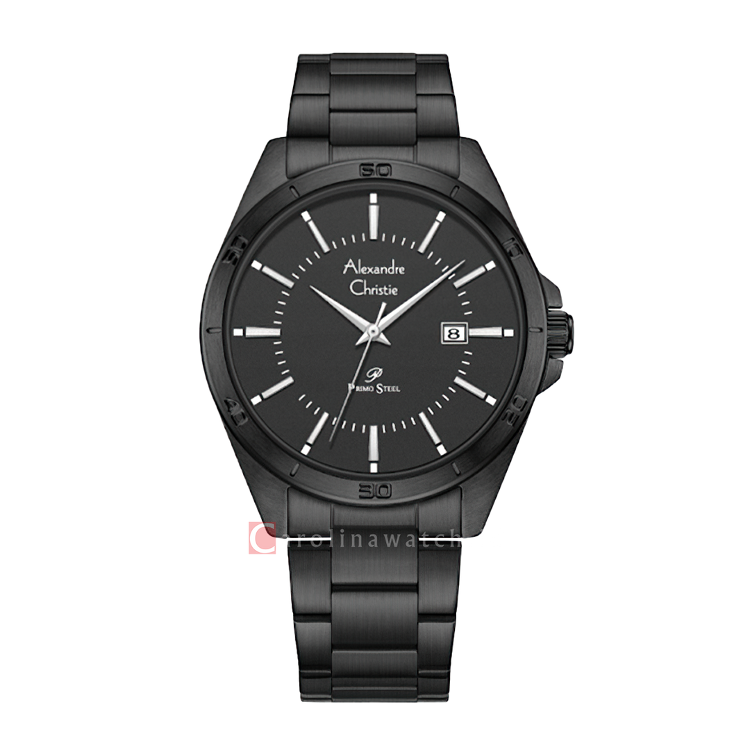 Jam Tangan Alexandre Christie Primo Steel AC 1011 MDBIPBASL Men Black Dial Black Stainless Steel Strap