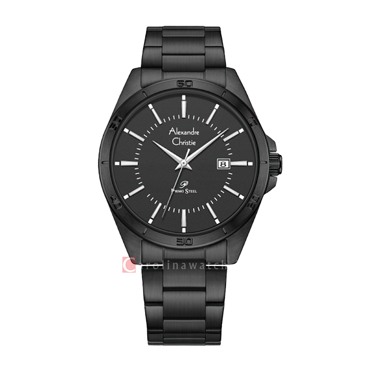 Jam Tangan Alexandre Christie Primo Steel AC 1011 MDBIPBASL Men Black Dial Black Stainless Steel Strap