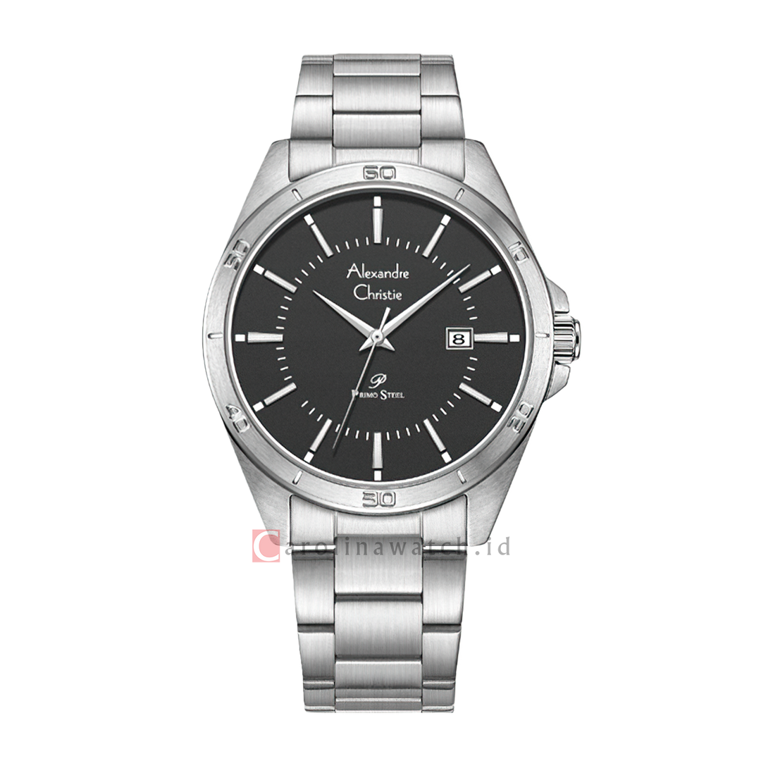 Jam Tangan Alexandre Christie Primo Steel AC 1011 MDBSSBA Men Black Dial Stainless Steel Strap
