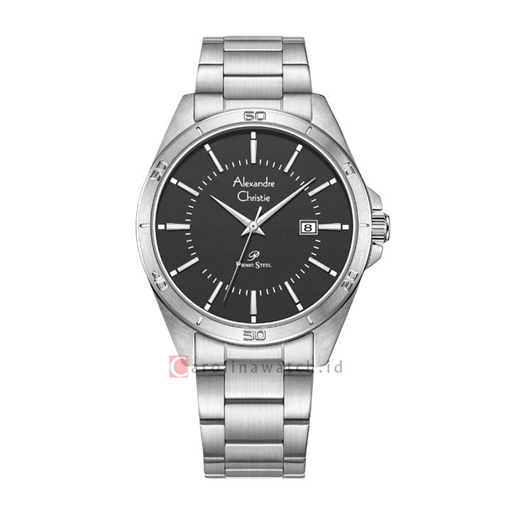 Jam Tangan Alexandre Christie Primo Steel AC 1011 MDBSSBA Men Black Dial Stainless Steel Strap