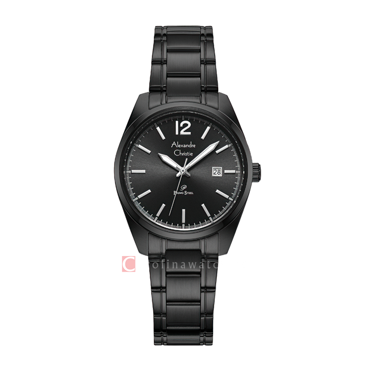 Jam Tangan Alexandre Christie Primo Steel AC 1012 LDBIPBA Women Black Dial Black Stainless Steel Strap