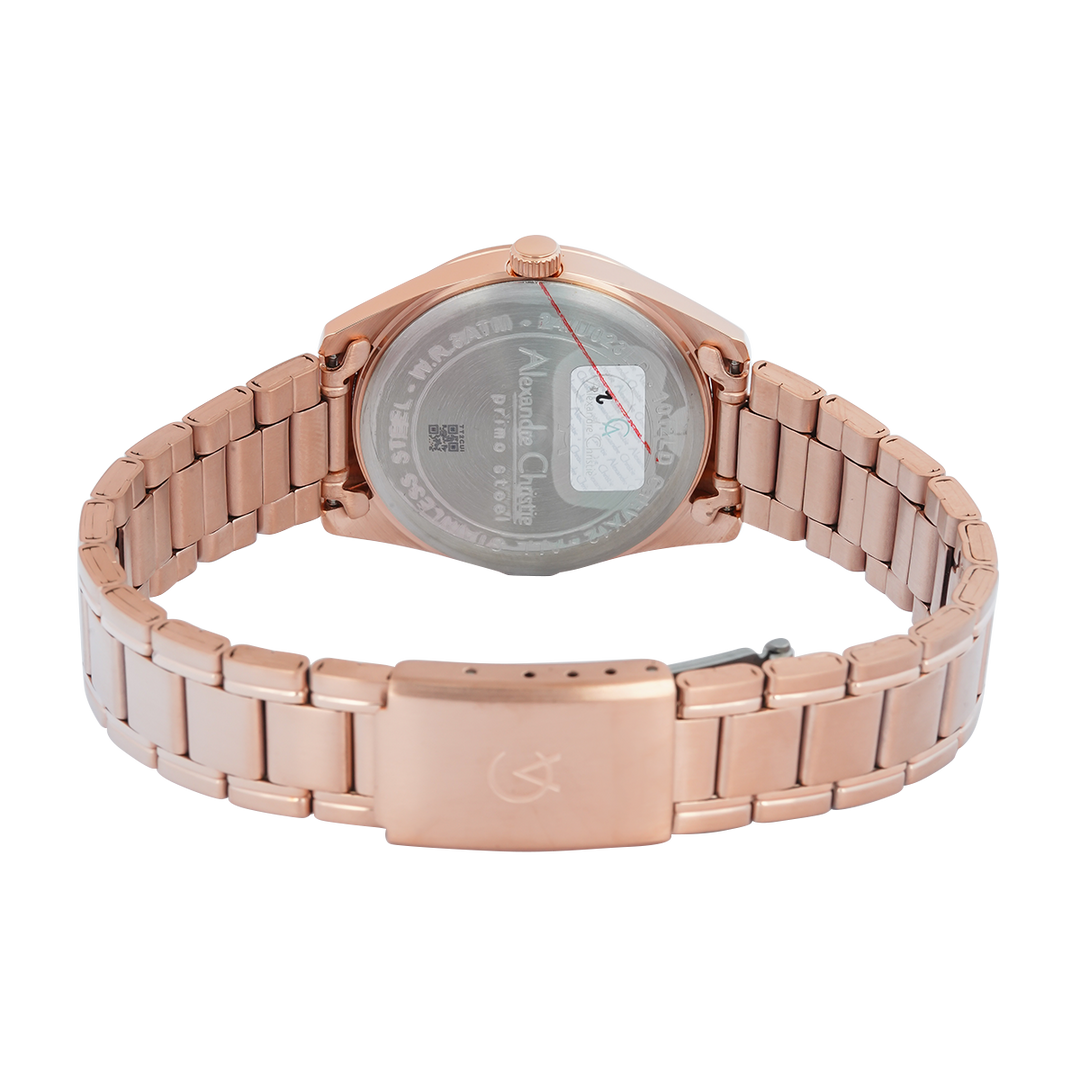 Jam Tangan Alexandre Christie Primo Steel AC 1012 LDBRGLN Women Rose Gold Dial Rose Gold Stainless Steel Strap