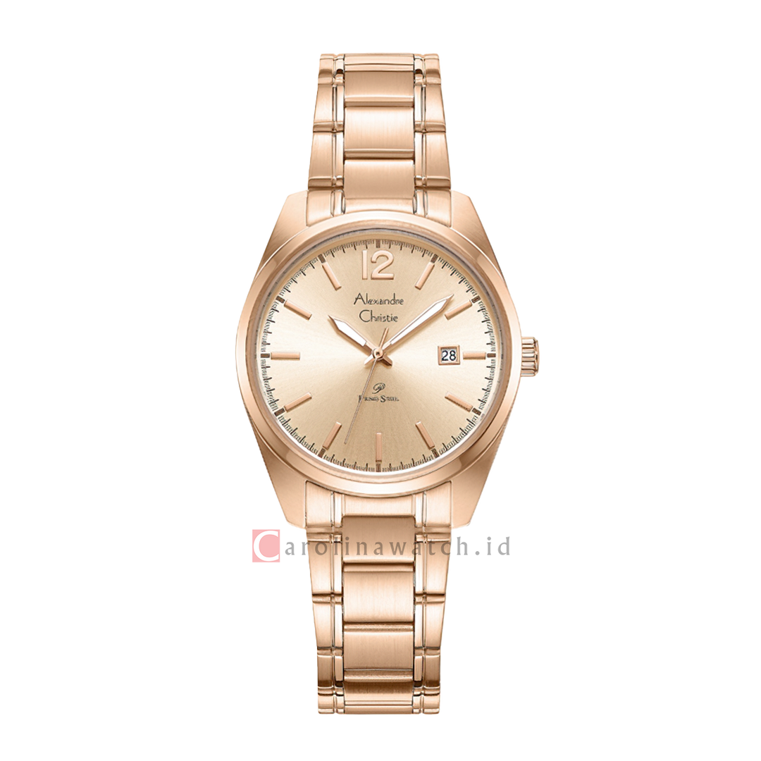 Jam Tangan Alexandre Christie Primo Steel AC 1012 LDBRGLN Women Rose Gold Dial Rose Gold Stainless Steel Strap
