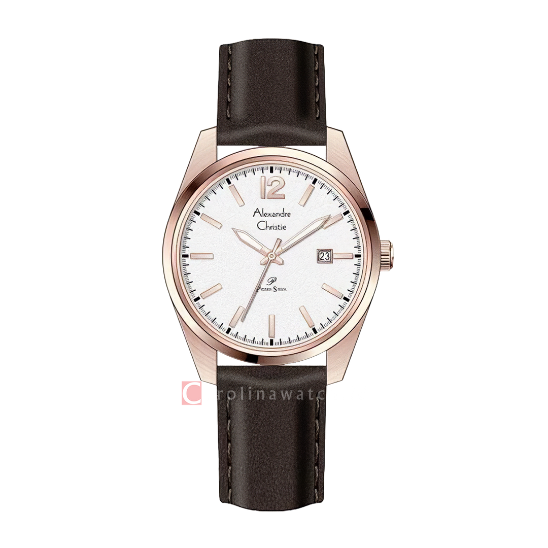 Jam Tangan Alexandre Christie Primo Steel AC 1012 LDLRGSL Women White Dial Brown Leather Strap