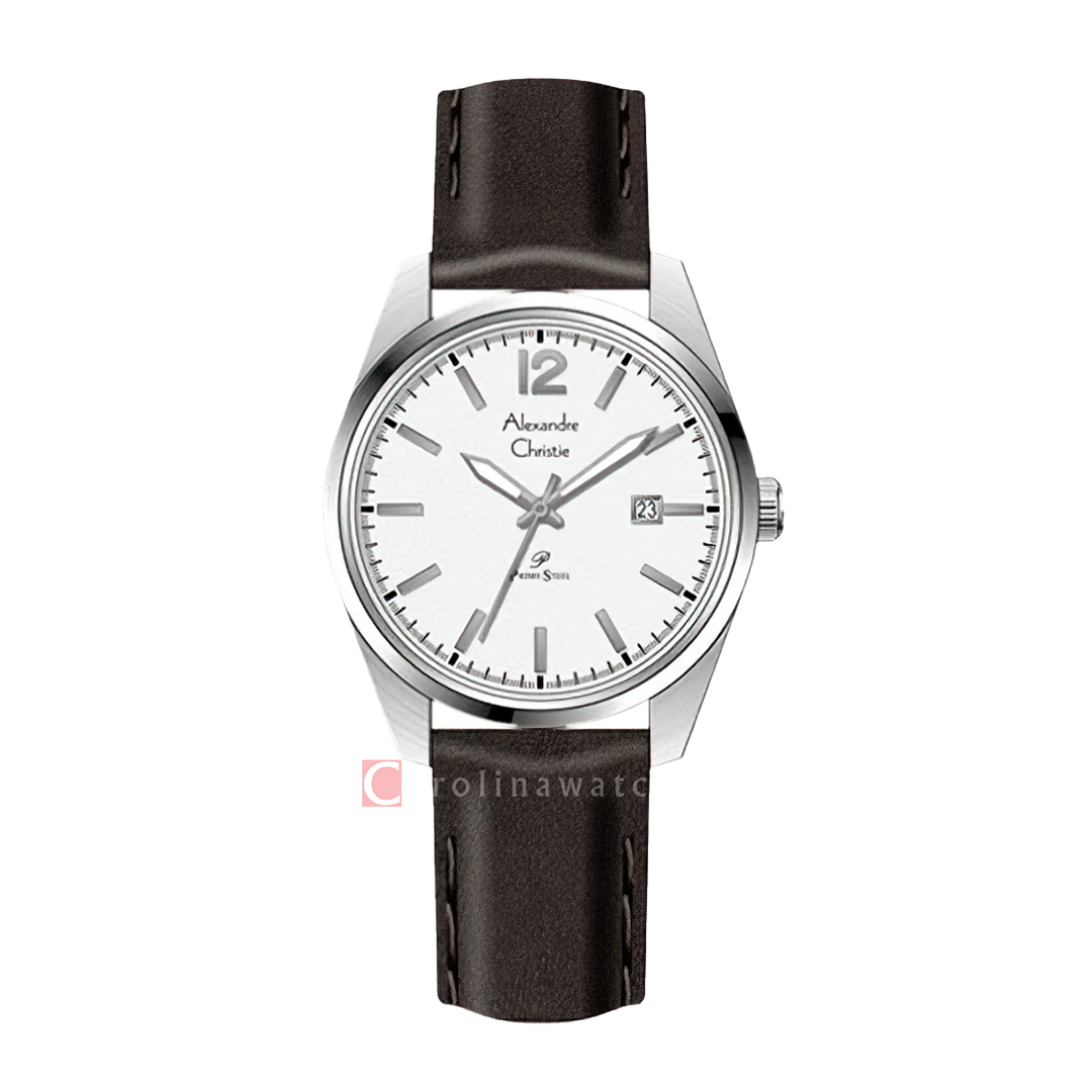 Jam Tangan Alexandre Christie Primo Steel AC 1012 LDLSSSLBO Women Silver Dial Brown Leather Strap