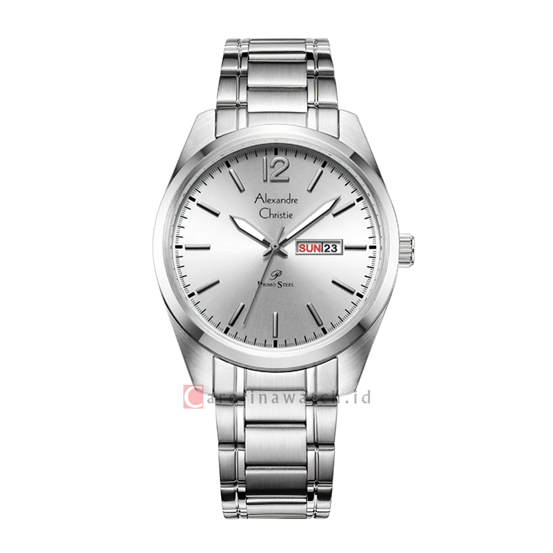 Jam Tangan Alexandre Christie Primo Steel AC 1012 MEBSSSLBA Men Silver Dial Stainless Steel Strap