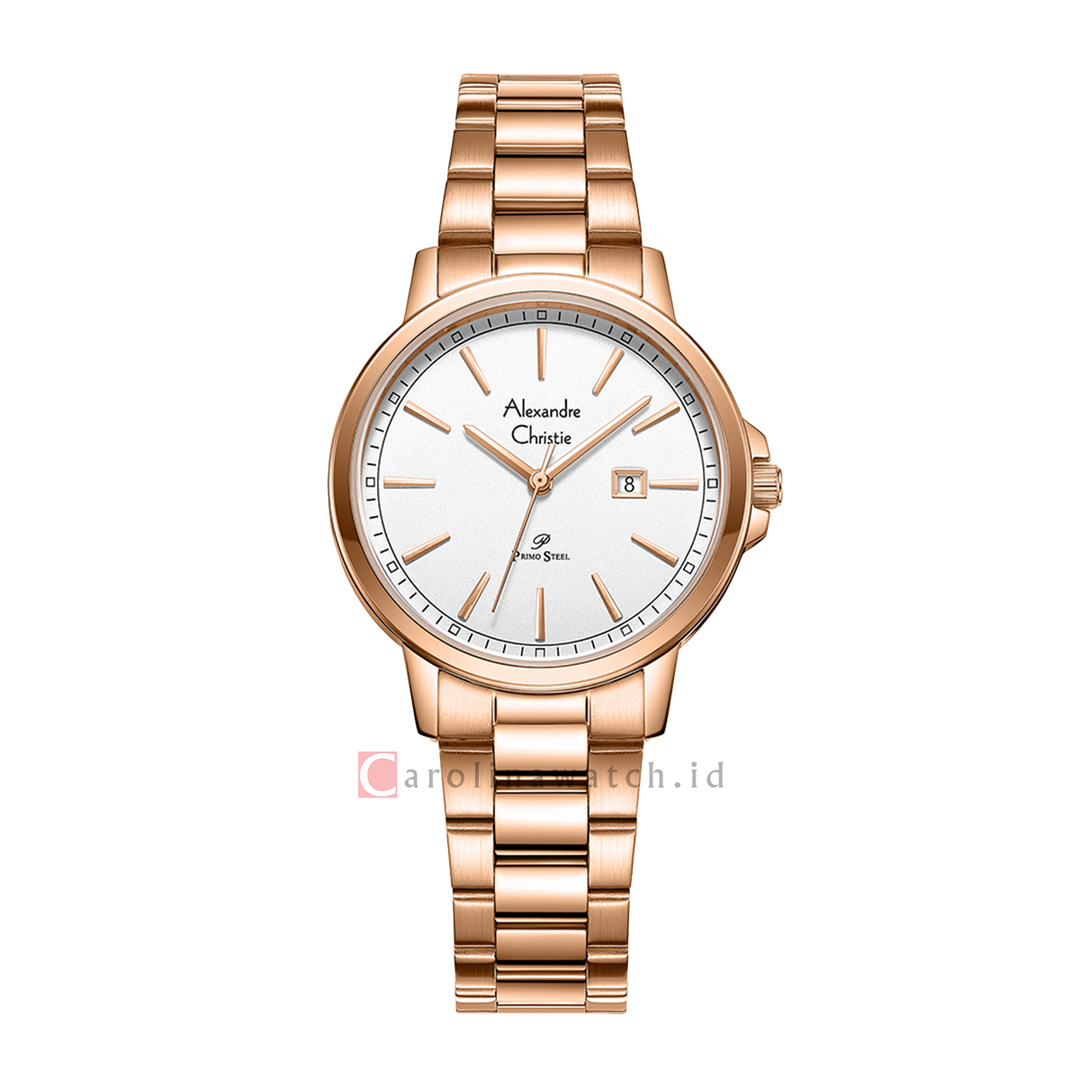 Jam Tangan Alexandre Christie AC 1014 LDBRGSL Women White Dial Rose Gold Stainless Steel Strap