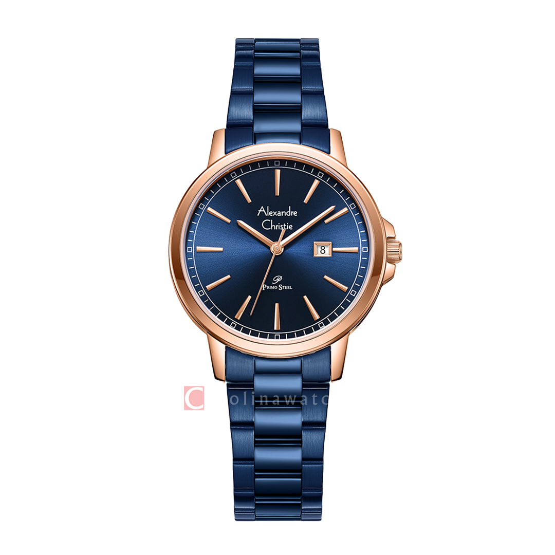 Jam Tangan Alexandre Christie AC 1014 LDBURBU Women Blue Dial Blue Stainless Steel Strap