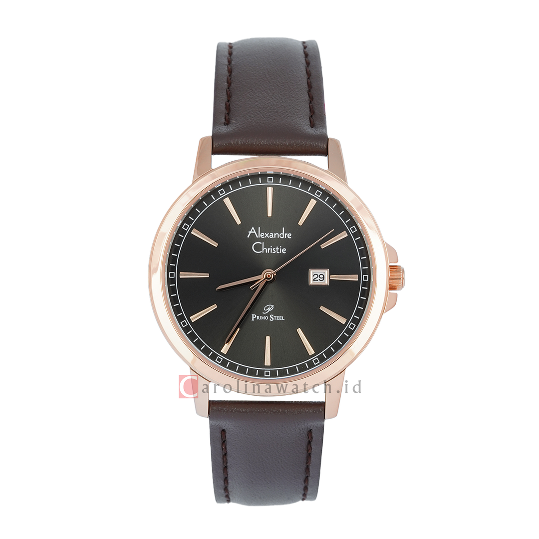 Jam Tangan Alexandre Christie Primo Steel AC 1014 LDLRGDG Women Black Dial Brown Leather Strap