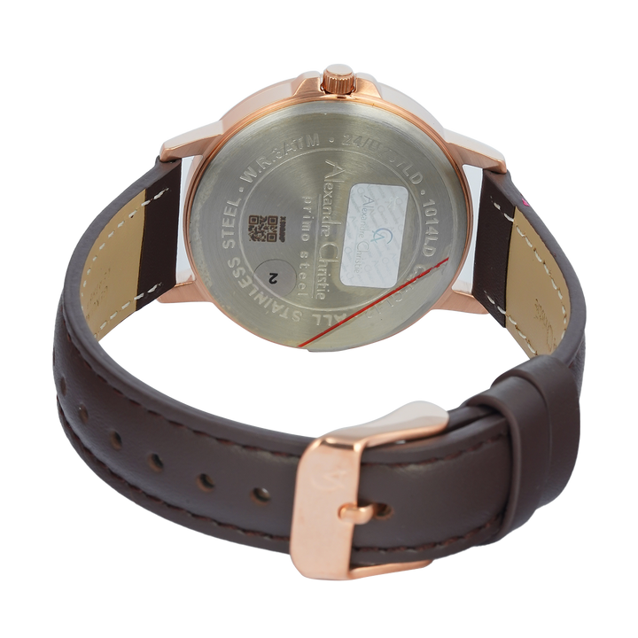 Jam Tangan Alexandre Christie Primo Steel AC 1014 LDLRGDG Women Black Dial Brown Leather Strap