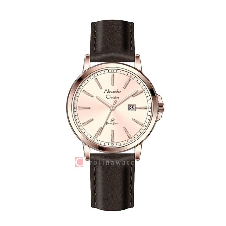 Jam Tangan Alexandre Christie Primo Steel AC 1014 LDLRGLN Women Rose Gold Dial Brown Leather Strap