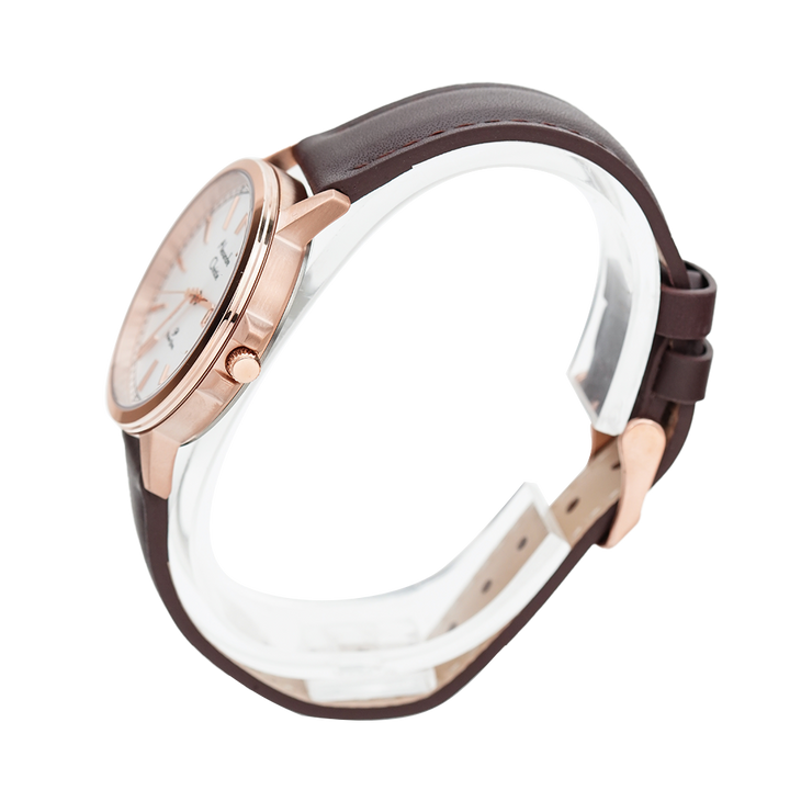 Jam Tangan Alexandre Christie Primo Steel AC 1014 LDLRGSL Women Silver Dial Dark Brown Leather Strap