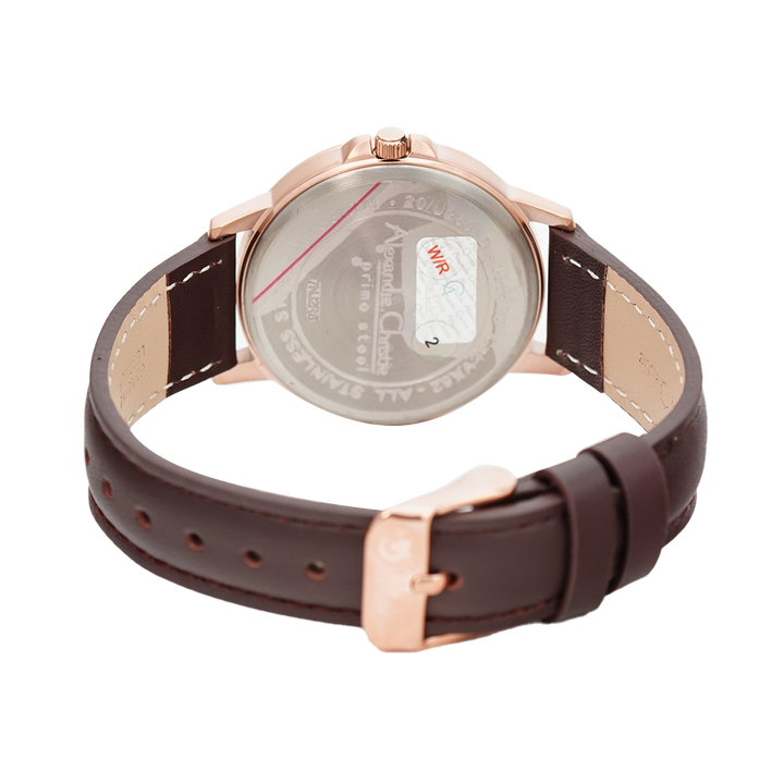 Jam Tangan Alexandre Christie Primo Steel AC 1014 LDLRGSL Women Silver Dial Dark Brown Leather Strap