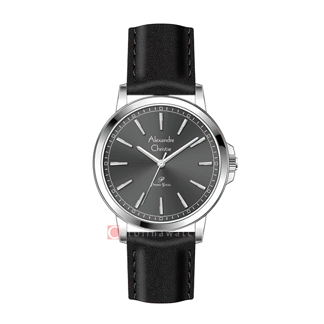 Jam Tangan Alexandre Christie Primo Steel AC 1014 LDLSSDG Women Black Dial Black Leather Strap