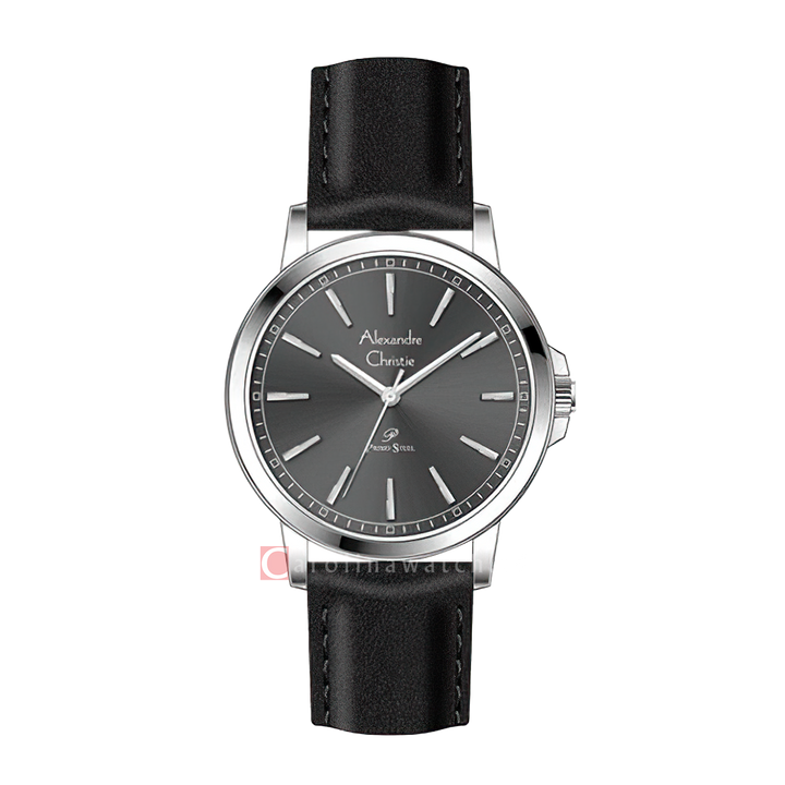 Jam Tangan Alexandre Christie Primo Steel AC 1014 LDLSSDG Women Black Dial Black Leather Strap