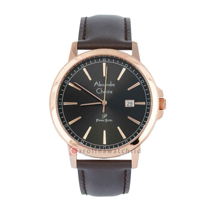 Jam Tangan Alexandre Christie AC 1014 MDLRGDG Men Black Dial Black Leather Strap