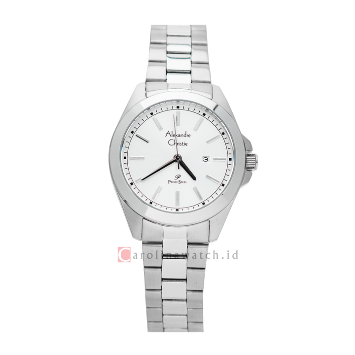 Jam Tangan Alexandre Christie Primo Steel AC 1015 LDBSSSL Women White Dial Stainless Steel Strap