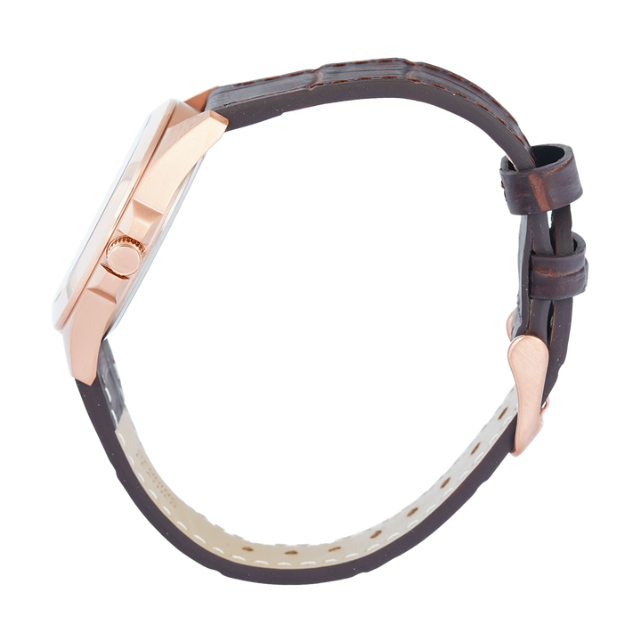 Jam Tangan Alexandre Christie Primo Steel AC 1015 LDLRGLN Women Rose Gold Dial Brown Leather Strap