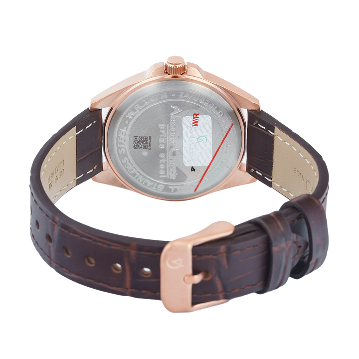 Jam Tangan Alexandre Christie Primo Steel AC 1015 LDLRGLN Women Rose Gold Dial Brown Leather Strap