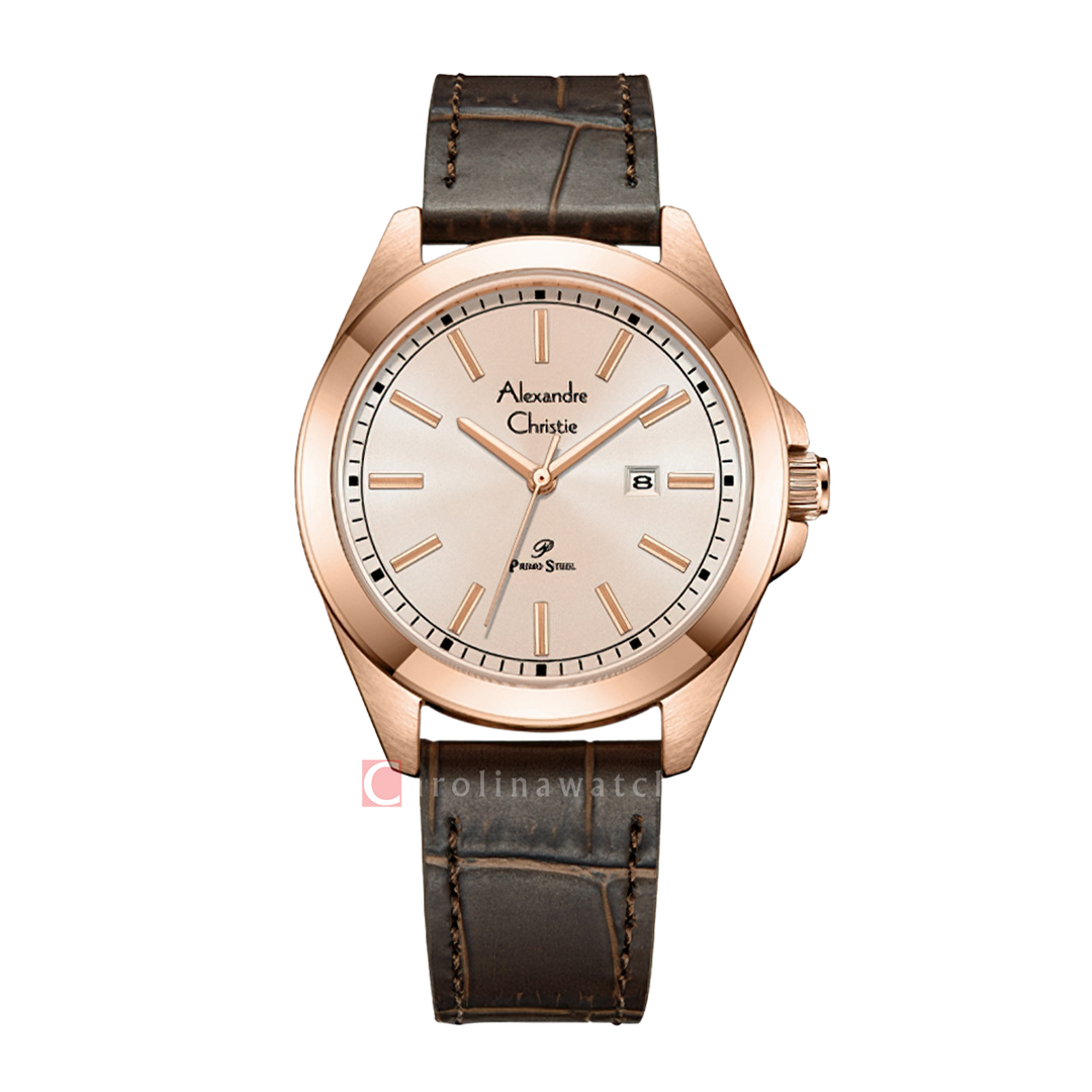 Jam Tangan Alexandre Christie Primo Steel AC 1015 LDLRGLN Women Rose Gold Dial Brown Leather Strap