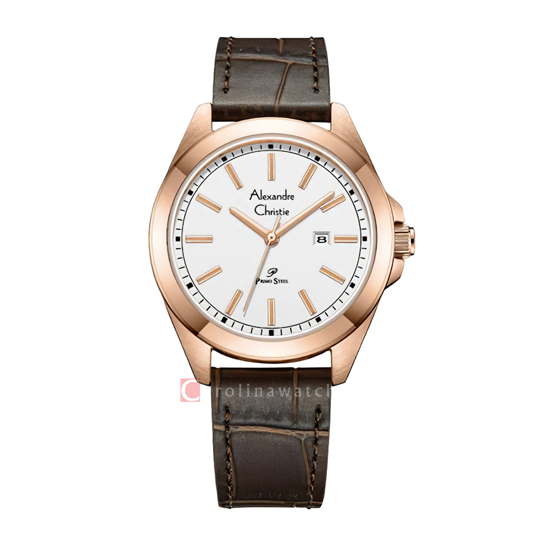 Jam Tangan Alexandre Christie Primo Steel AC 1015 LDLRGSL Women Silver Dial Brown Leather Strap