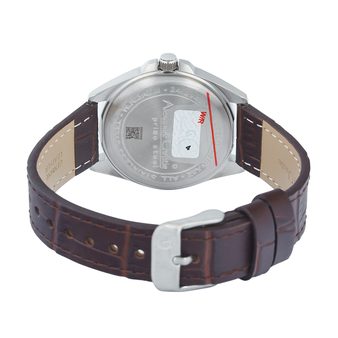 Jam Tangan Alexandre Christie Primo Steel AC 1015 LDLSSSLBO Women Silver Dial Brown Leather Strap