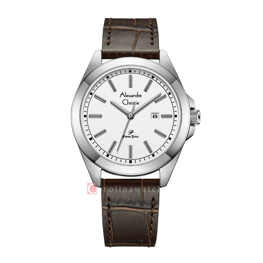 Jam Tangan Alexandre Christie Primo Steel AC 1015 LDLSSSLBO Women Silver Dial Brown Leather Strap