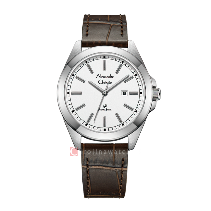 Jam Tangan Alexandre Christie Primo Steel AC 1015 LDLSSSLBO Women Silver Dial Brown Leather Strap