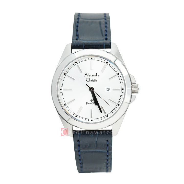 Jam Tangan Alexandre Christie Primo Steel AC 1015 LDLSSSL Women White Dial Black Leather Strap