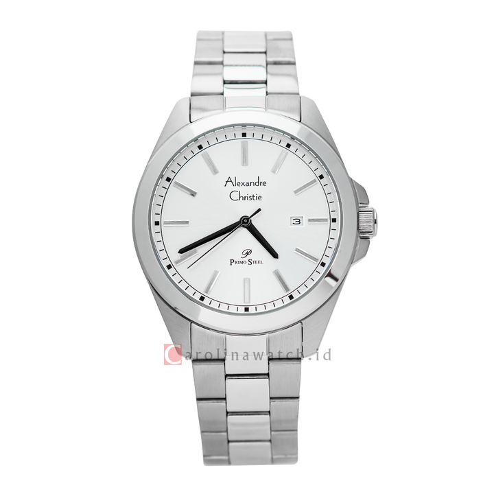 Jam Tangan Alexandre Christie Primo Steel AC 1015 MDBSSSL Men White Dial Stainless Steel Strap