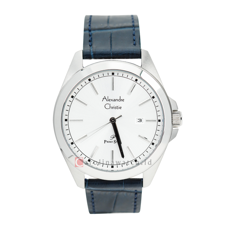 Jam Tangan Alexandre Christie Primo Steel AC 1015 MDLSSSL Men White Dial Black Leather Strap