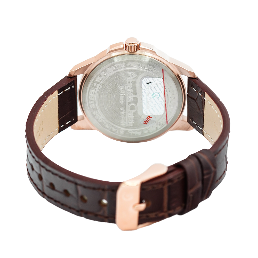 Jam Tangan Alexandre Christie Primo Steel AC 1017 LDLRGLN Women Rose Gold Dial Brown Leather Strap