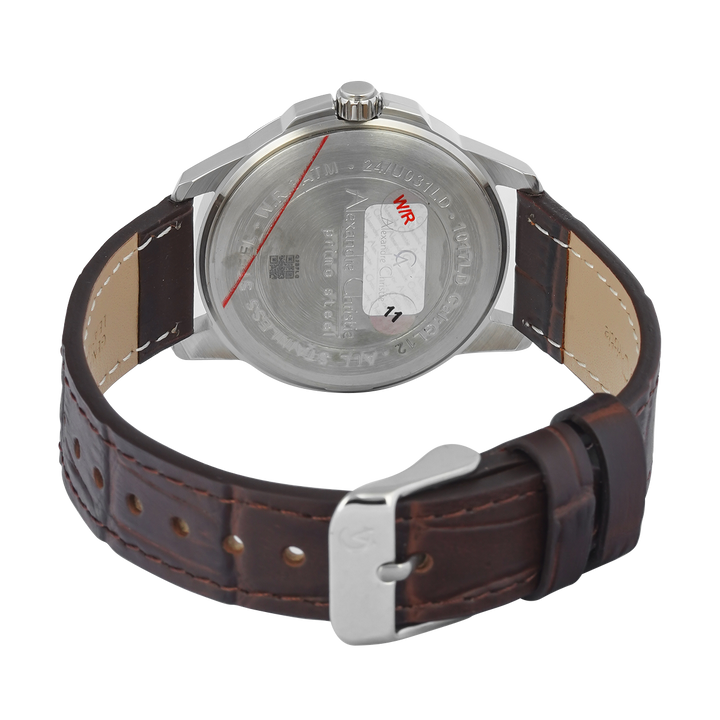 Jam Tangan Alexandre Christie Primo Steel AC 1017 LDLSSSLBO Women Silver Dial Brown Leather Strap