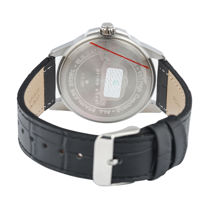 Jam Tangan Alexandre Christie Primo Steel AC 1017 MDLSSSL Men Silver Dial Black Leather Strap