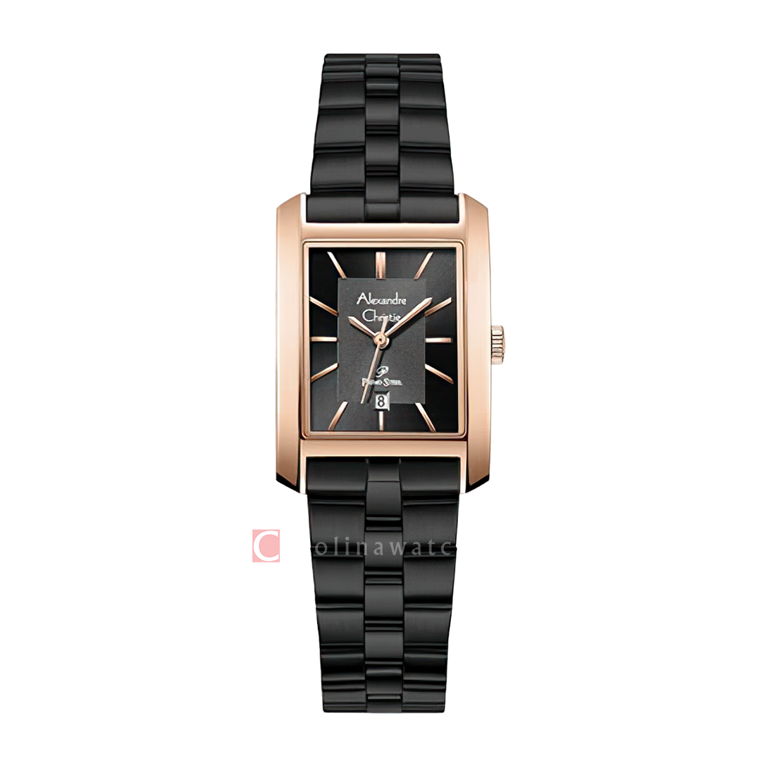 Jam Tangan Alexandre Christie Primo Steel AC 1019 LDBBRBA Women Black Dial Black Stainless Steel Strap