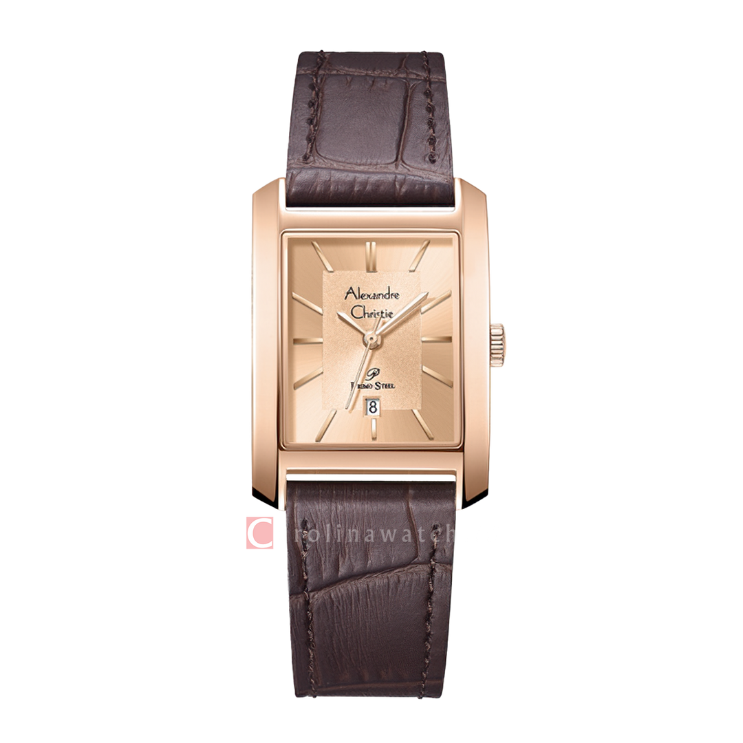 Jam Tangan Alexandre Christie Primo Steel AC 1019 LDLRGLN Women Rose Gold Dial Brown Leather Strap