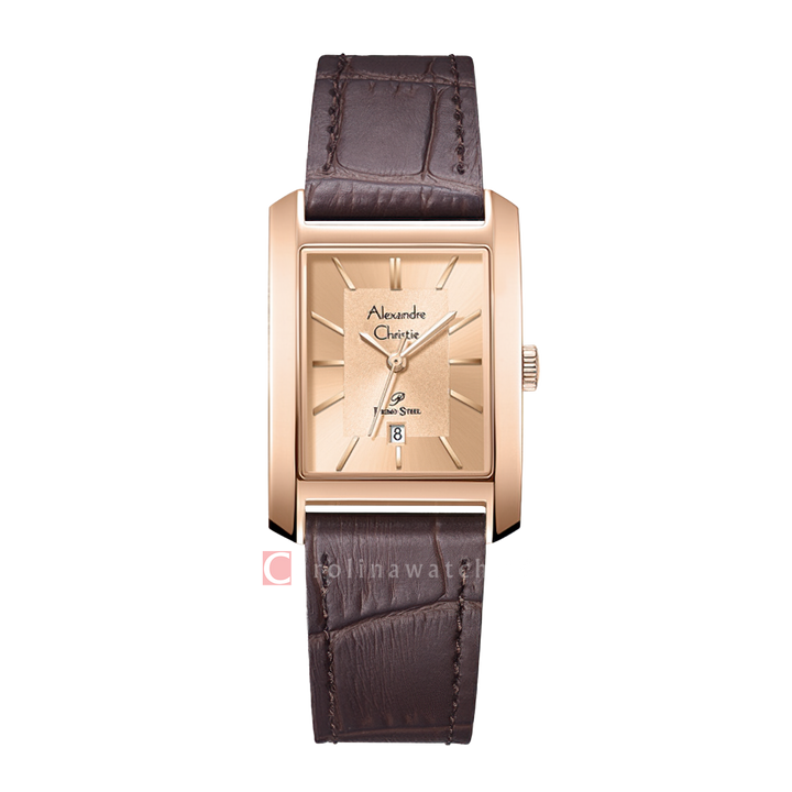 Jam Tangan Alexandre Christie Primo Steel AC 1019 LDLRGLN Women Rose Gold Dial Brown Leather Strap