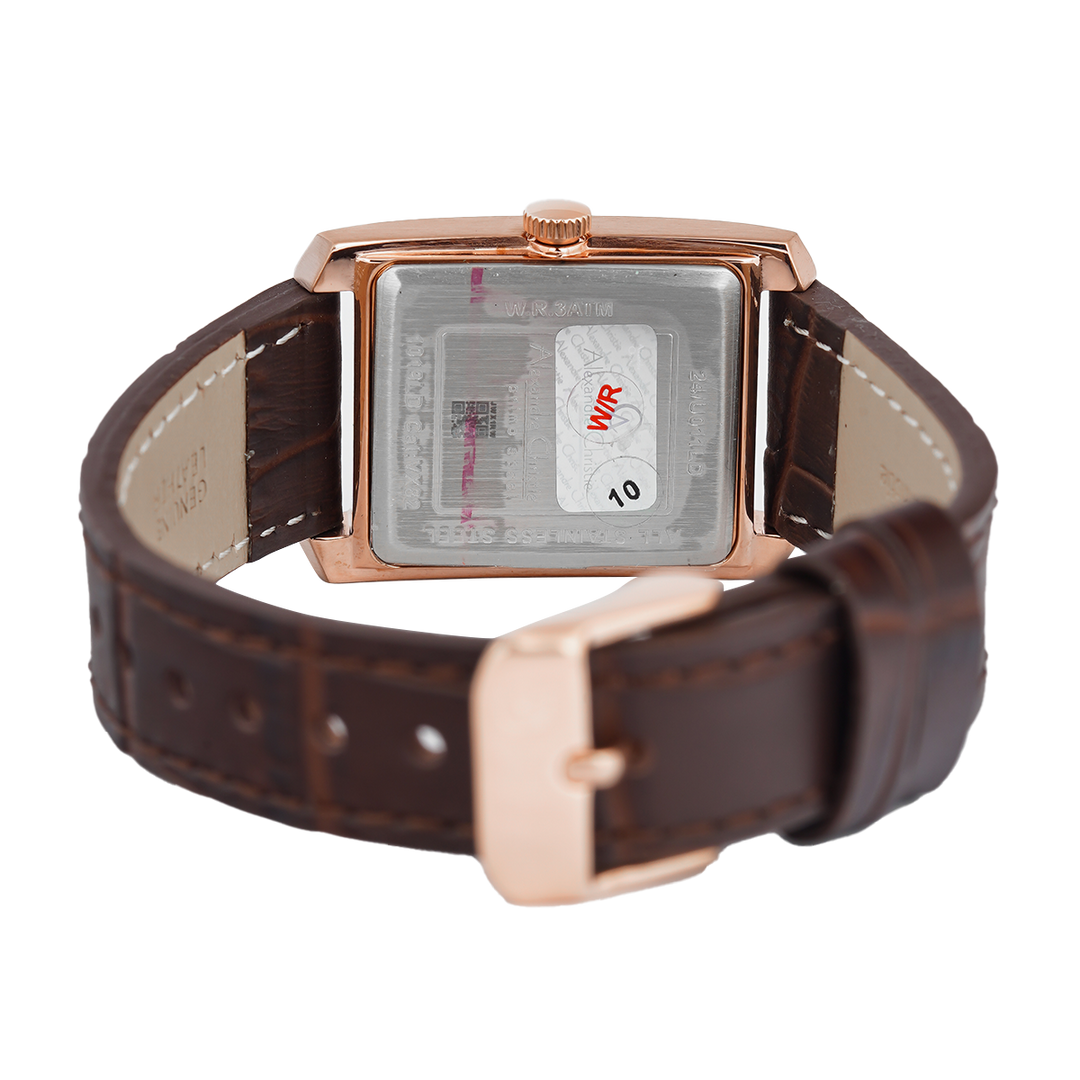 Jam Tangan Alexandre Christie Primo Steel AC 1019 LDLRGSL Women Silver Dial Brown Leather Strap